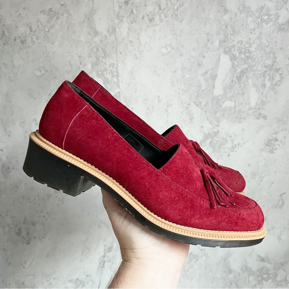 Dr. Martens Dark Red Suede Favilla II Tassel Platform Loafers Womens 8 Slip On